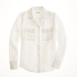 J. Crew Off White Silk Blythe Blouse w Pockets
